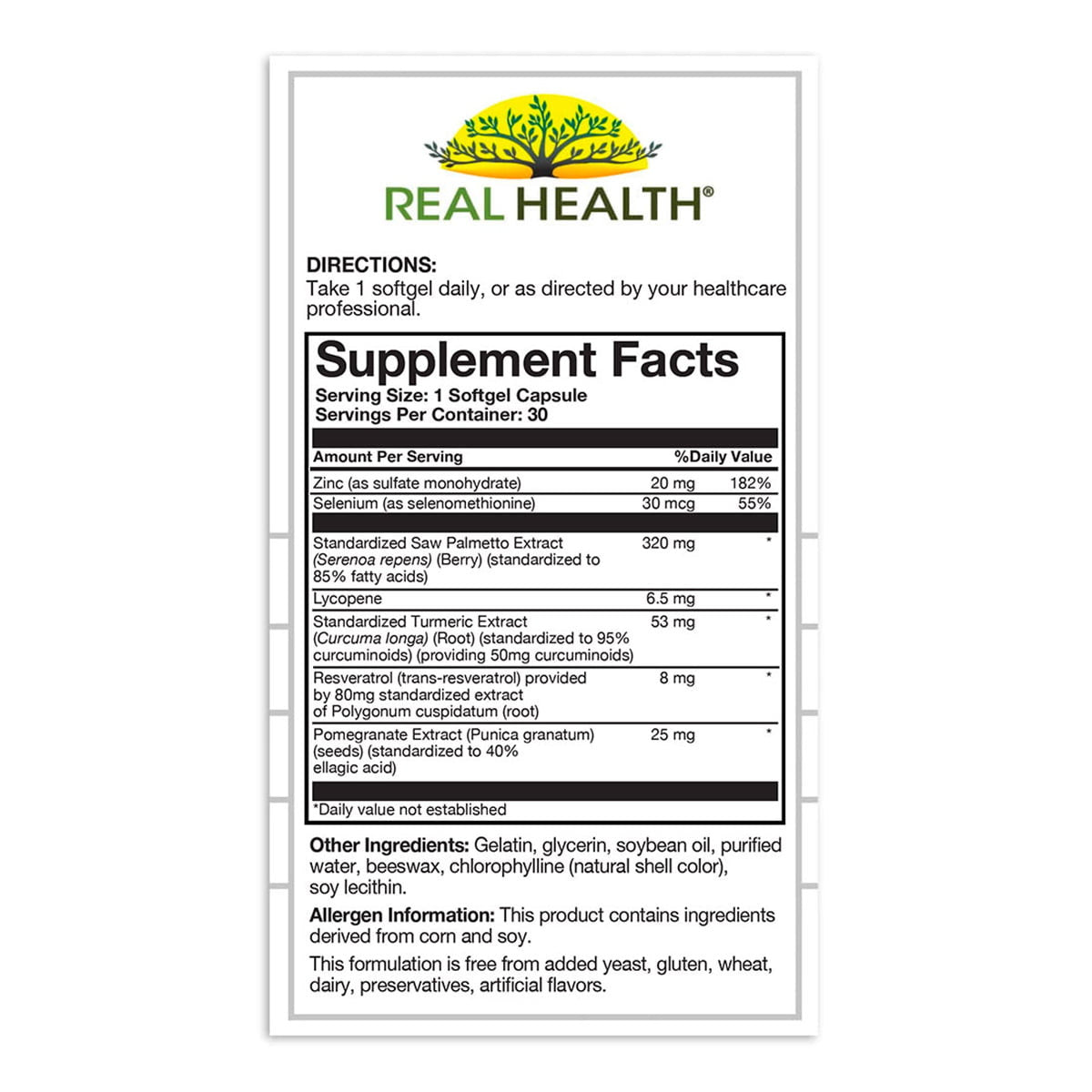 Real Health Laboratories The Prostate Formula With Saw Palmetto, Tablets, 30 Ea