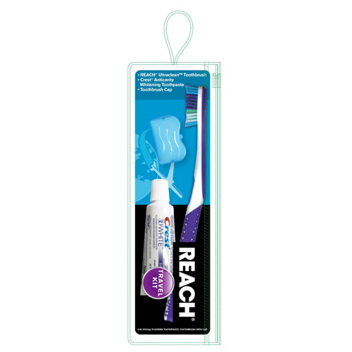 Reach Oral Care Toothbrush, 3D Whitening Toothpaste And Toothbrush Cap Travel Kit, 1 Ea