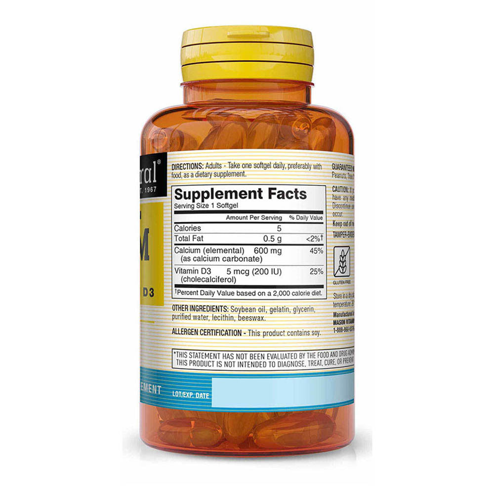 Mason Liquid Calcium 1200 Mg With Vitamin D Calcium Supplement Softgels - 60 Ea
