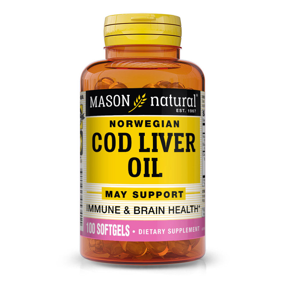 Mason Natural Omega - 3 Cod Liver Oil With Vitamin A And D3 Food Supplement Softgels - 100 Ea