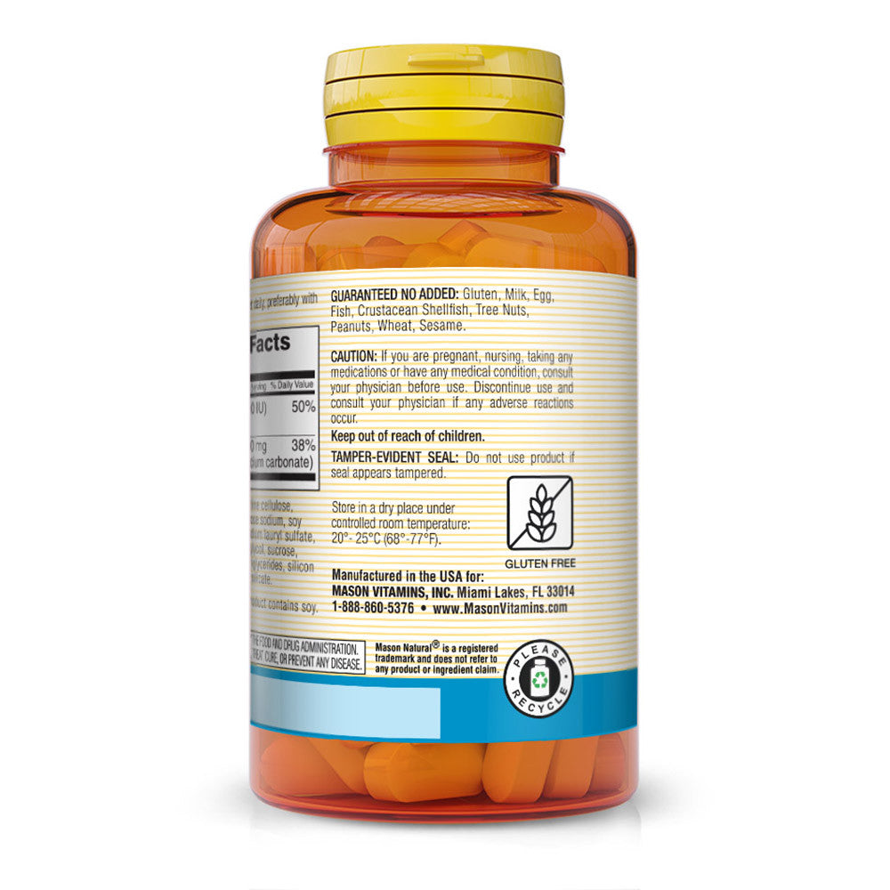 Mason Natural Oyster Shell Calcium 500 Mg Tablets With Vitamin D3, 100 Ea