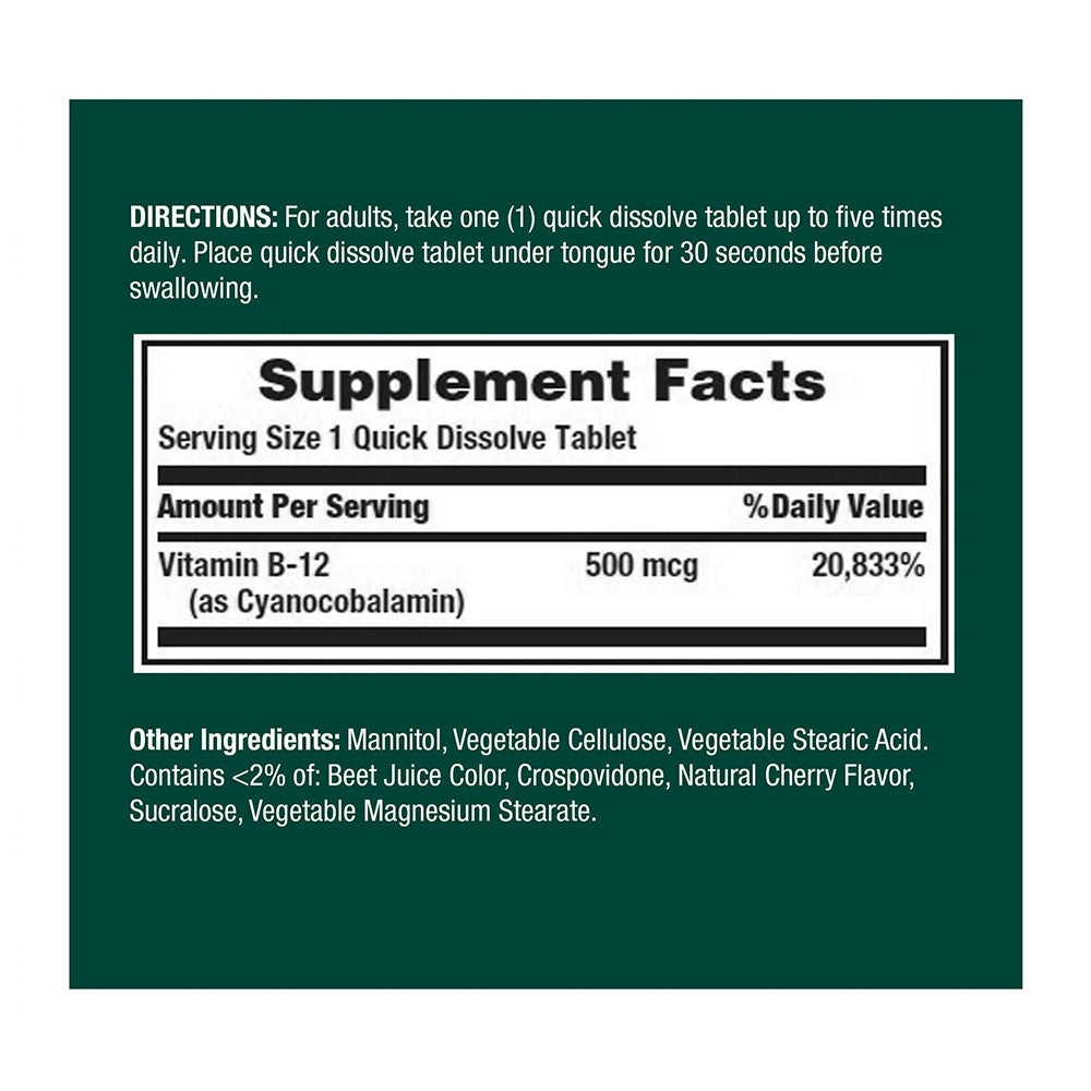 Natures Bounty Vitamin B12 500 Mcg Microlozenges, 100 Ea