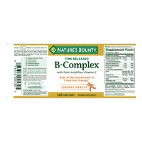 Natures Bounty High Potency Time Released B Complex Tablets, 125 Ea
