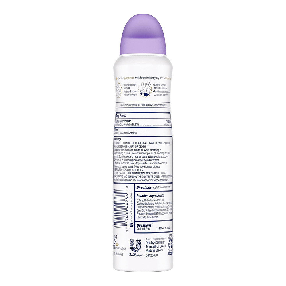 Dove Beauty Advanced Care Lavender Fresh 48-Hour Antiperspirant & Deodorant Dry Spray, 3.8 Oz