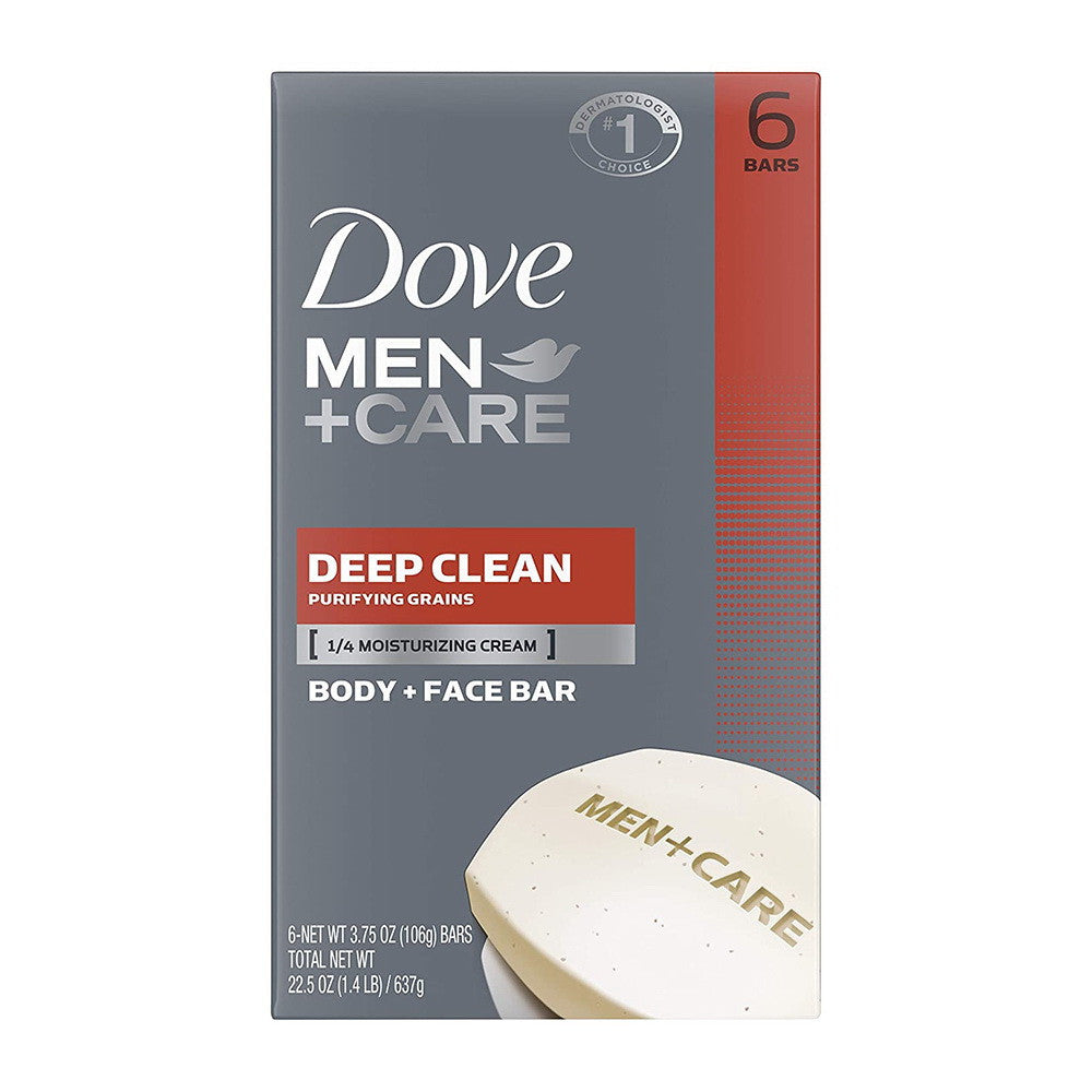Dove Men Plus Care Body And Face Soap Bar Deep Clean, 6 Ea, 3.75 Oz