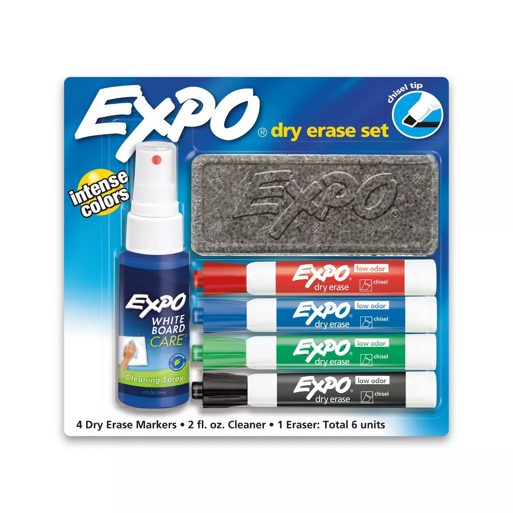 Expo Dry Erase Markers, Chisel Tip, Assorted Colors, 6 Count