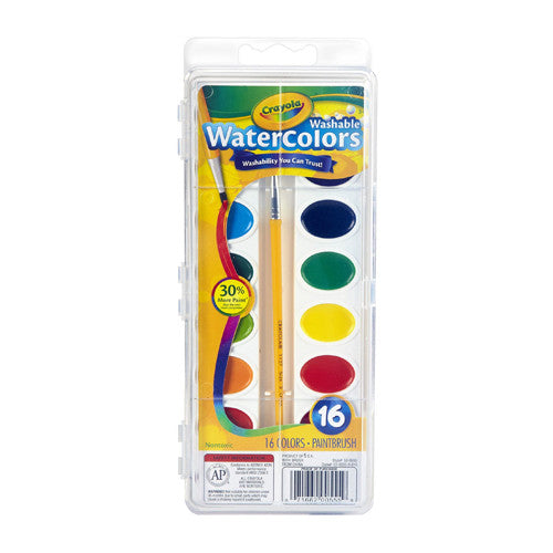 Crayola Non-Toxic Washable Semi-Moist Watercolors Paint Set in Plastic Pan, 16 Ea