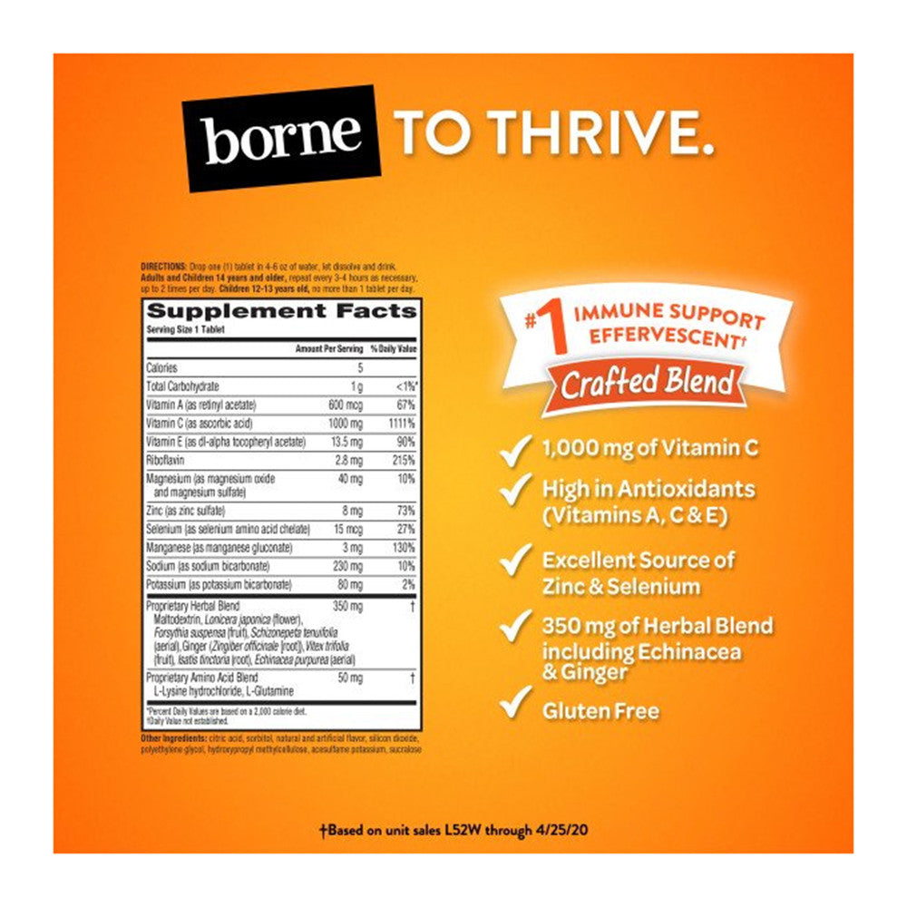Airborne 1000mg Vitamin C With Zinc Effervescent Tablets, Immune Support Orange Flavor, 20 Ct