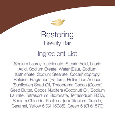 Dove Restoring Coconut and Cocoa Butter Beauty Bar, 6 Ea, 3.75 Oz
