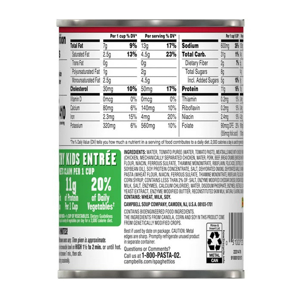 Campbell's SpaghettiOs Canned Pasta, with Meatballs, 15.6 Oz