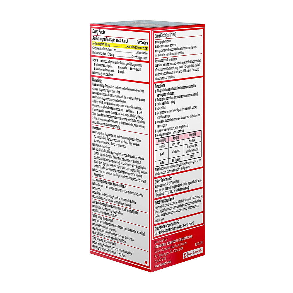 Children's Tylenol Cold + Cough + Runny Nose Medicine, Grape, 4 Oz