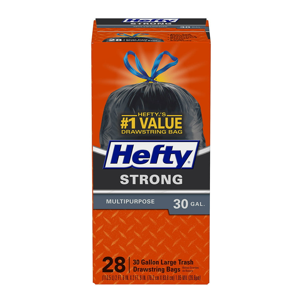 Hefty Strong Multipurpose Drawstring Trash Bags 30 Gallon, 28 Ea