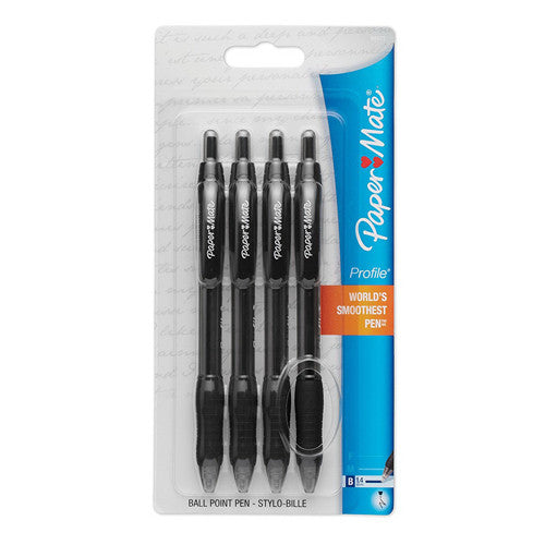 Paper Mate Profile Retractable Ball Point Pens, Black, 4 Ea