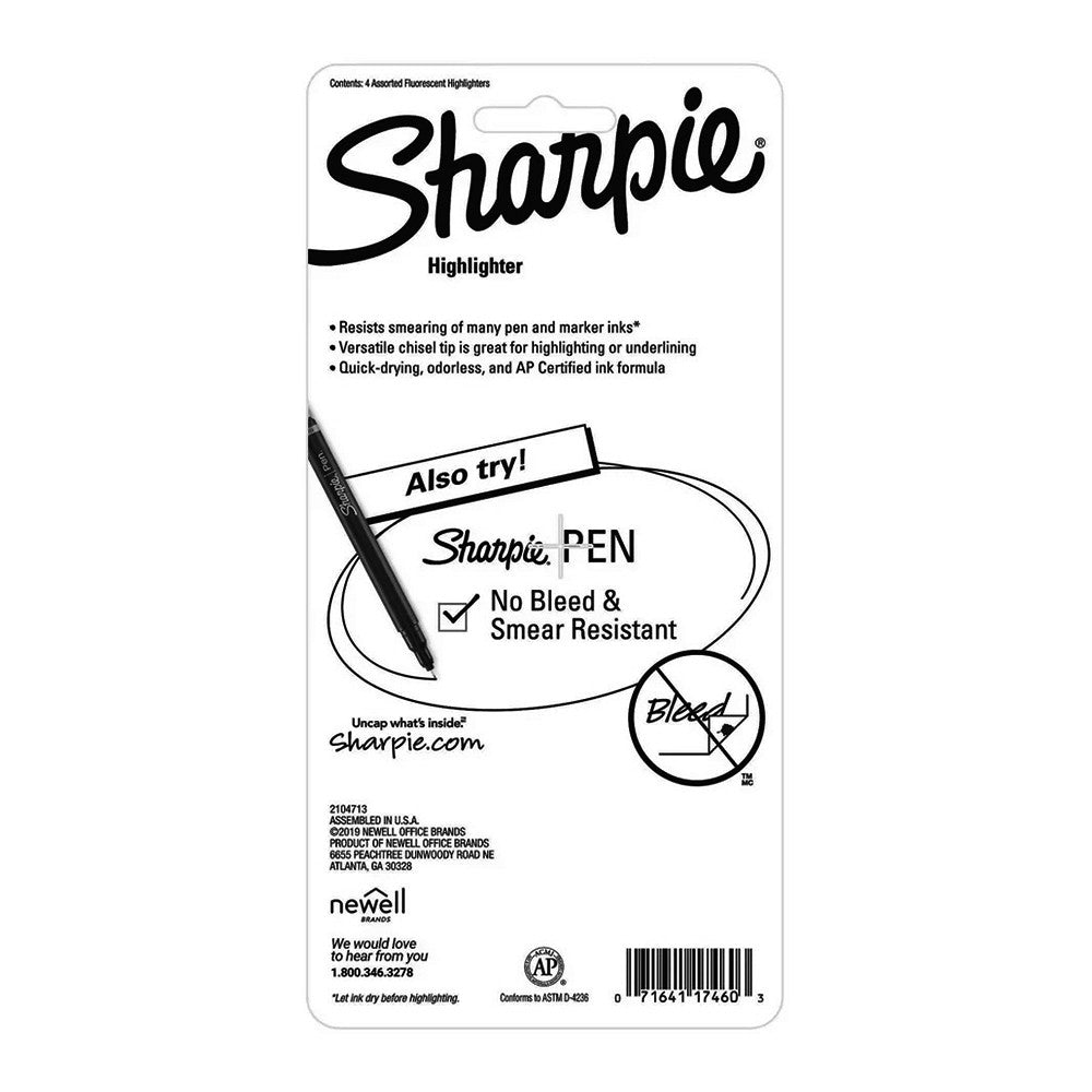Sharpie Pocket Style Highlighters Chisel Tip Assorted, 4 Ea