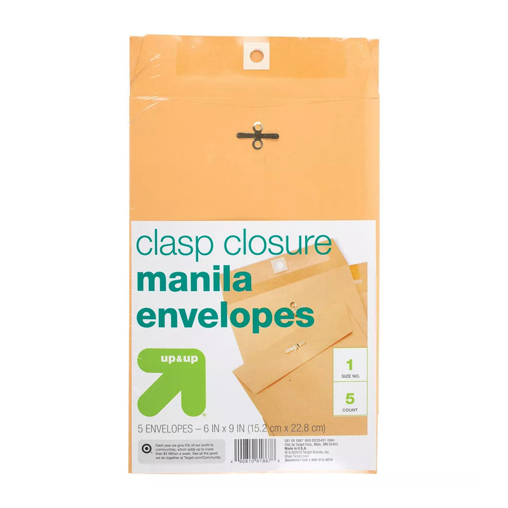 Mead Heavyweight Brown Kraft Clasp Envelopes Set of 5, 6 x 9 Size, 1 Ea