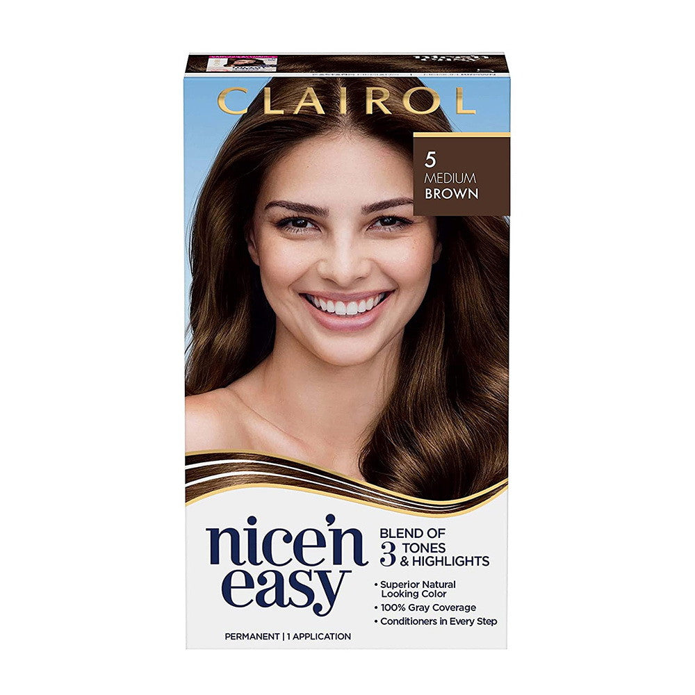 Clairol Nice'n Easy Permanent Hair Color, #5 Medium Brown, 1 Ea