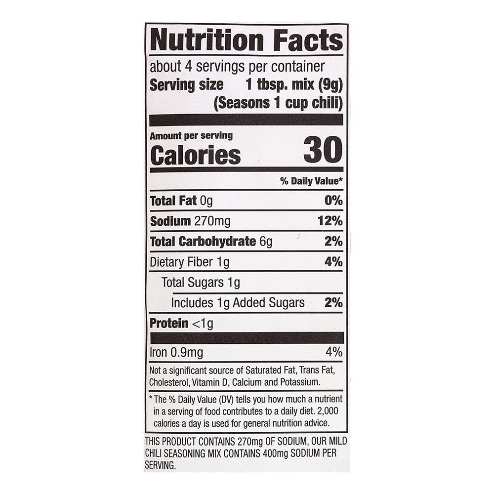 McCormick MILD CHILI, 30% Less Sodium, Seasoning Mix 1.25oz