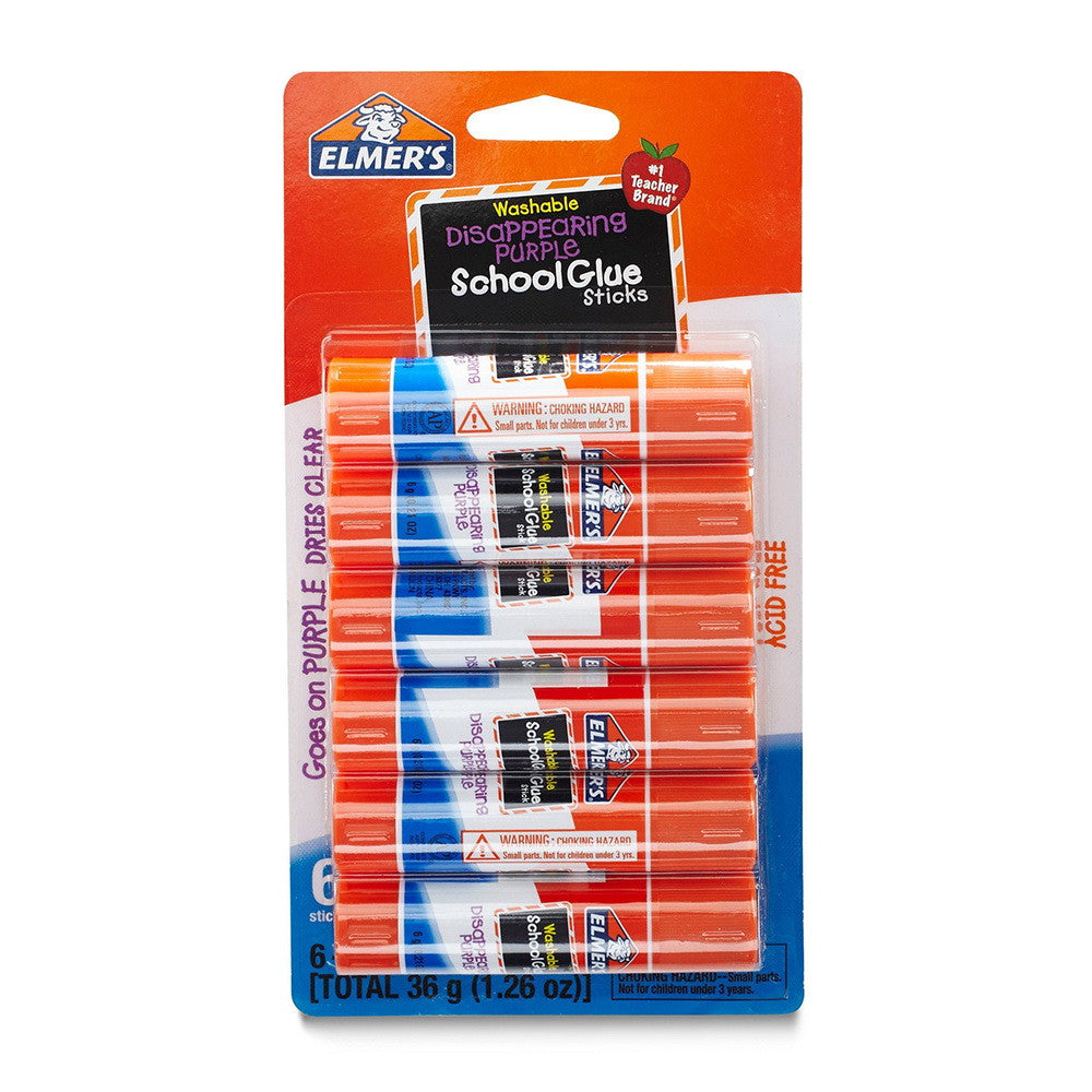 Elmer's Disappearing Purple School Glue Sticks, 6 Count