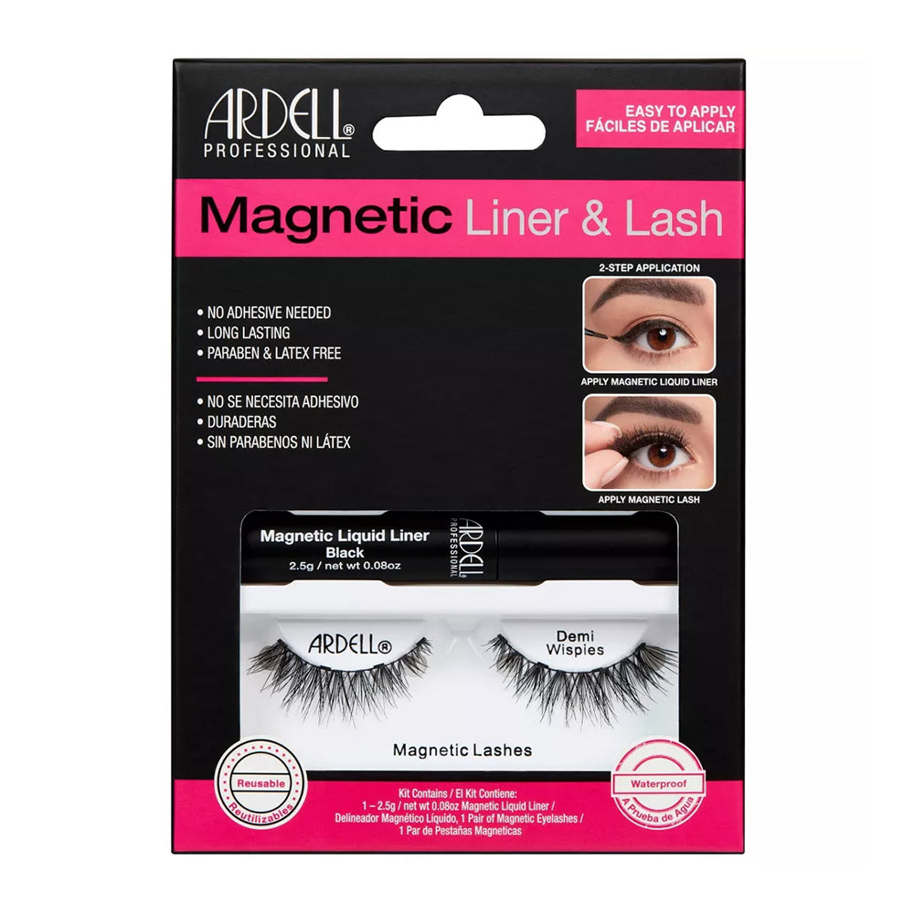 Ardell Magnetic Liquid Liner and Lash Demi Wispies Eyelashes Kit for Effortless Eye Definition 1Ea