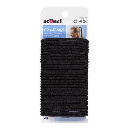 Scunci No-Damage All Day Medium Hold Hair Elastics, Black, 30 Ea