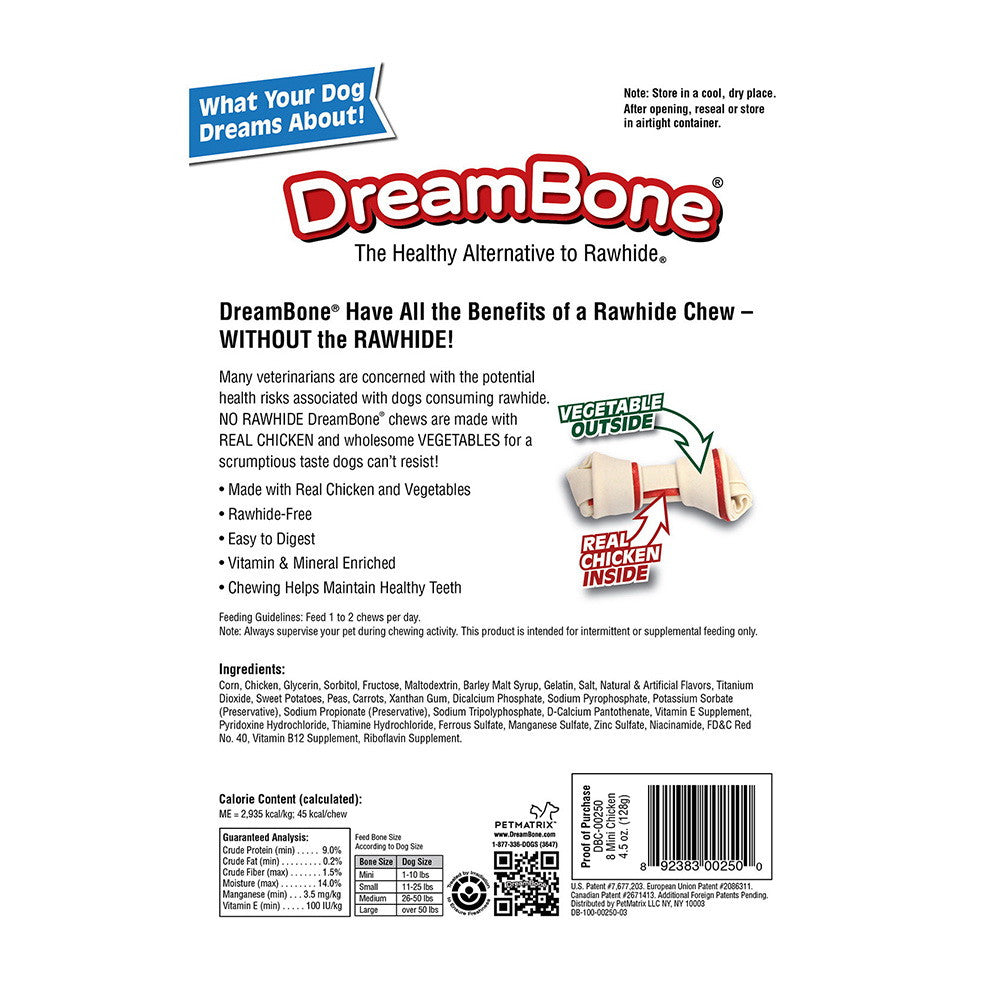 DreamBone Mini Chews With Real Chicken 8 Count, Rawhide-FreeChews For Dogs
