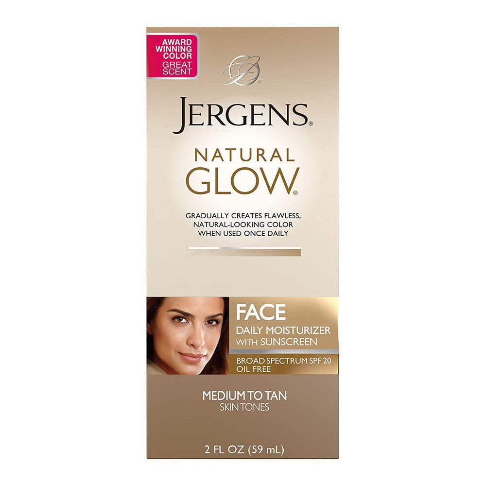 Jergens Natural Glow Healthy Complexion Daily Facial Moisturizer Sunscreen SPF 20 Medium To Tan, 2 Oz