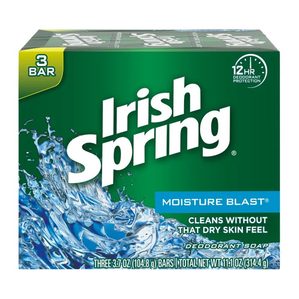 Irish Spring Moisture Blast Bar Soap, Deodorant Soap, 3.75 oz, 3 Ea