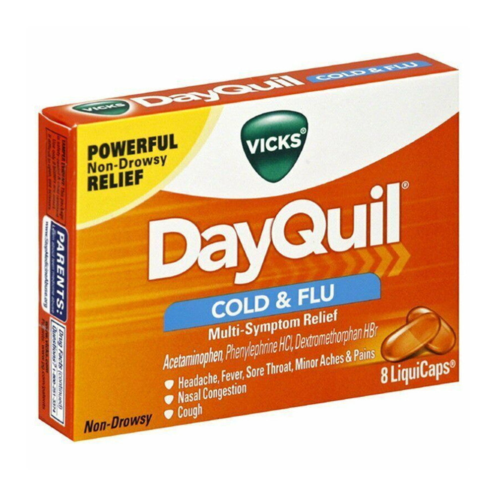 Vicks DayQuil Cold and Flu Multi Symptom Relief Acetaminophen LiquiCaps, 8 Ct