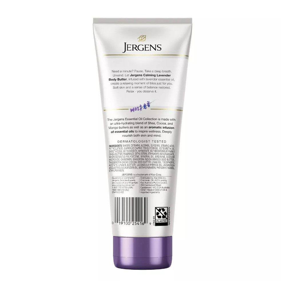 Jergens Hand and Body Lotion, Lavender Body Butter Moisturizing Lotion with Essential Oil, 7 Oz