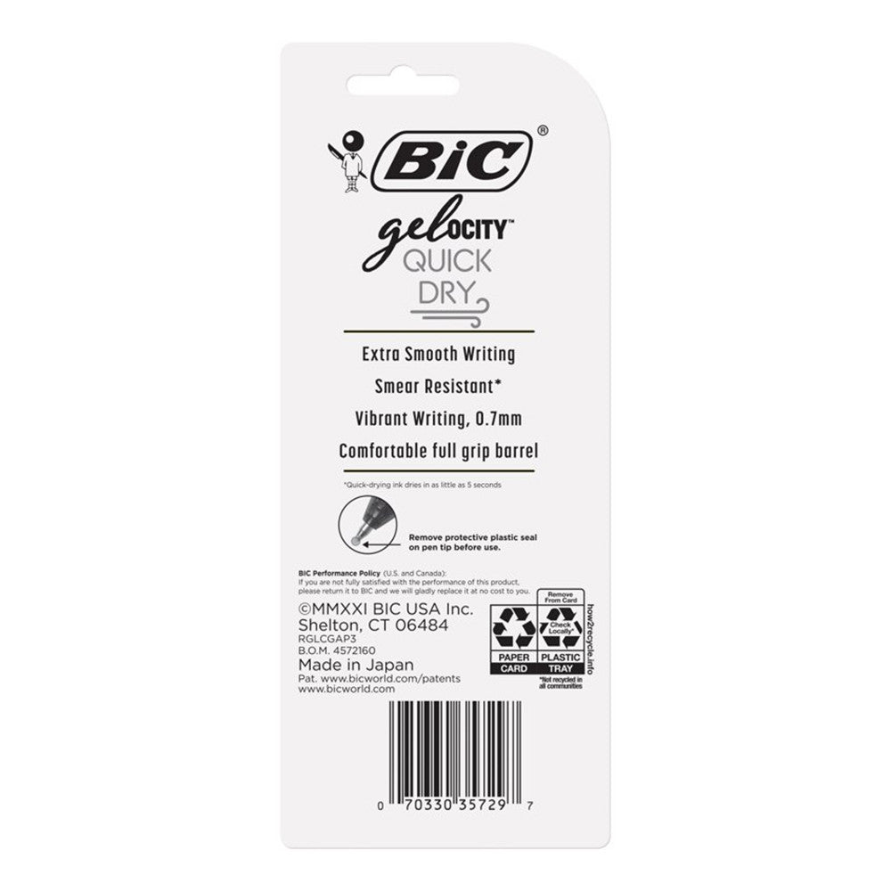 Bic Gelocity Quick Dry Retractable Gel Pen, Medium Point 0.7 mm, Assorted Colors, 3 Ct