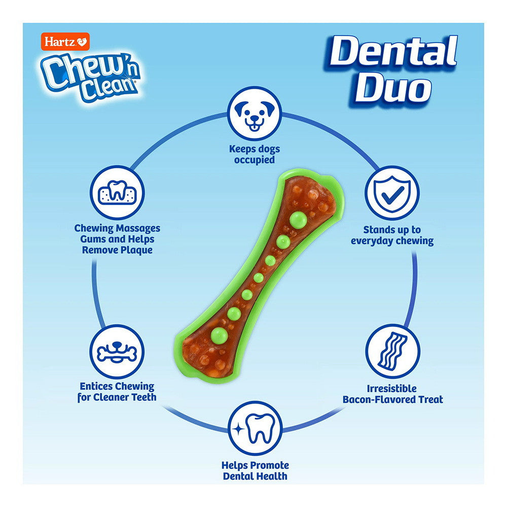 Hartz Chew-N-Clean with Dental Shield Bacon Flavor Durable Chew Toy, Large, 1 Ea