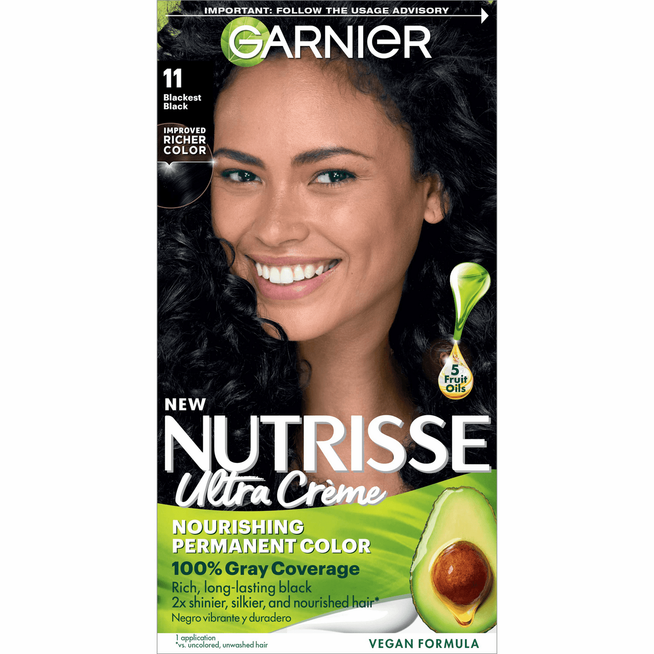 Garnier Nutrisse Nourishing Color Creme, 11 Blackest Black, 1 Kit