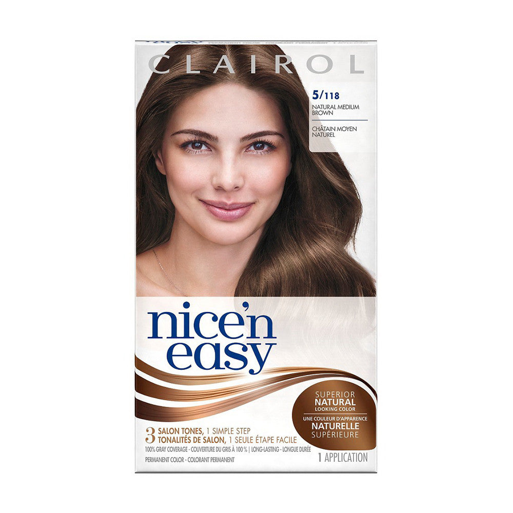 Clairol Nice N Easy Permanent Hair Color, Natural Medium Brown # 118 - 1 Kit