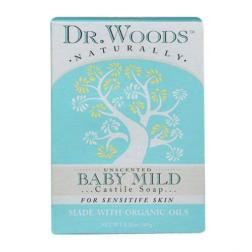 Dr Woods Naturals Unscented Castile Bar Soap For Sensitive Skin, Baby Mild, 5.25 oz