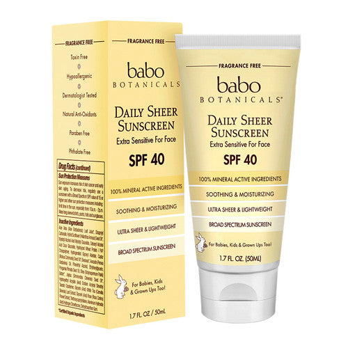 Babo Botanicals Daily Sheer Sunscreen SPF 40 For Face, Extra Sensitve, 1.7 oz