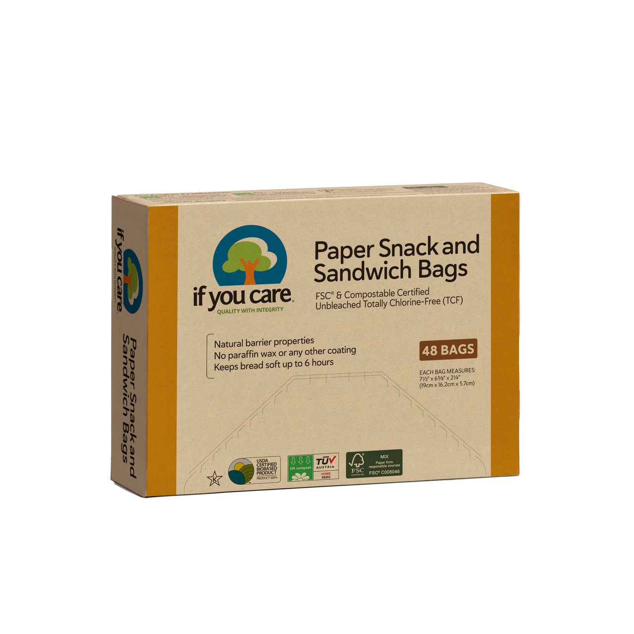 If You Care Paper Snack and Sandwitch Bags 100% Unbleached, 48 Ea