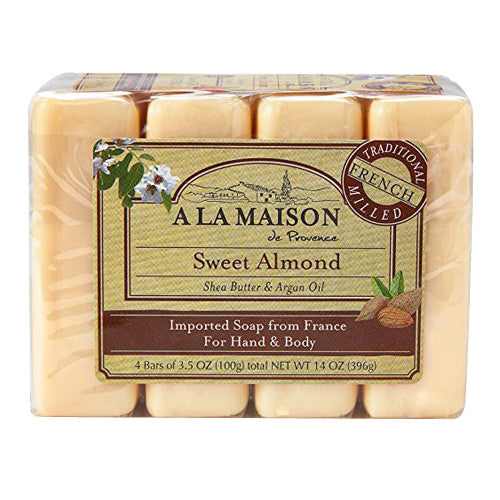 A La Maison De Provence Hand and Body Bar Soap, Sweet Almond, 4 Ea
