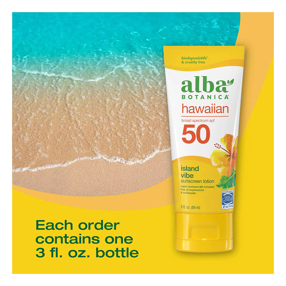 Alba Botanica Hawaiian Island Vibe Face Sunscreen Lotion, SPF 50, 3 Oz
