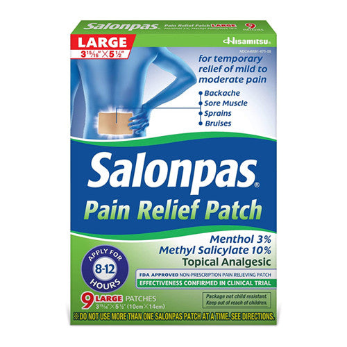 Salonpas Pain Relieving Menthol and Methyl Salicylate Patch, Large, 9 Ea