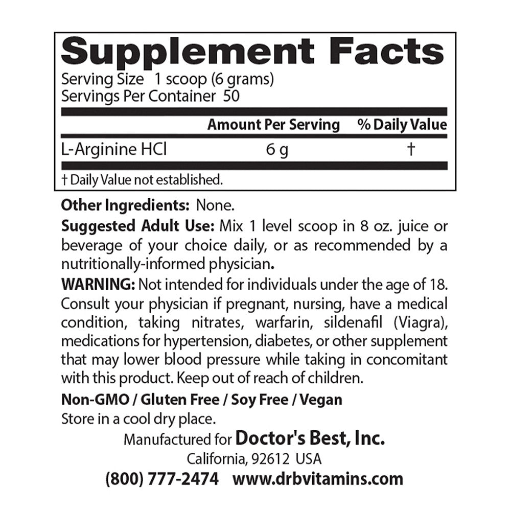 Doctors Best Pure L-Arginine Powder, 10.6 Oz