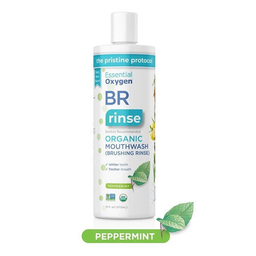 Essential Oxygen Brushing Rinse Organic Liquid Mouthwash Peppermint, 16 Oz