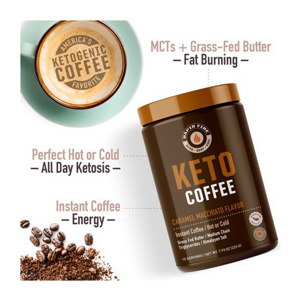Rapid Fire Keto Friendly Caramel Macchiato Medium Roast, Instant Coffee, 7.93 Oz