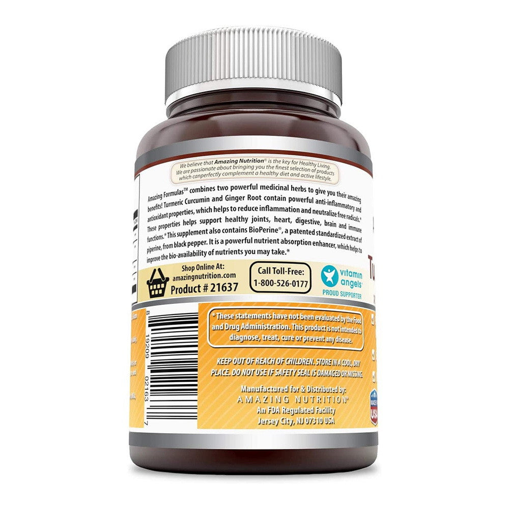 Amazing Formulas Turmeric Curcumin & Ginger with BioPerine 1500 Mg Veggie Capsules, 180 Ea