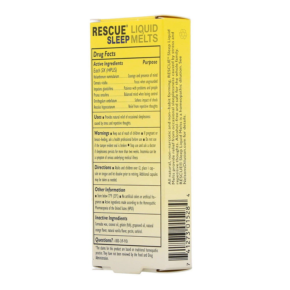 Bach Original Flower Remedies Rescue Sleep Liquid Melts, Natural Sleep Aid, 28 Capsules