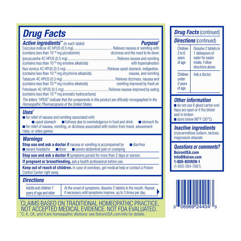 Boiron NauseaCalm Homeopathic Meltaway Tablets, 60 Ea