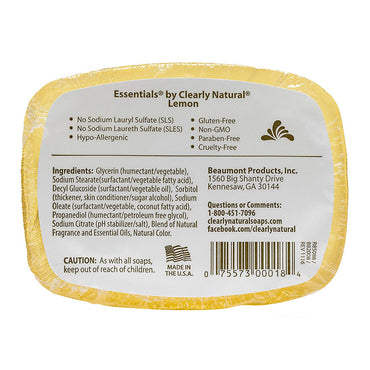 Clearly Natural Essentials Glycerine Bar Soap, Lemon, 4 Oz