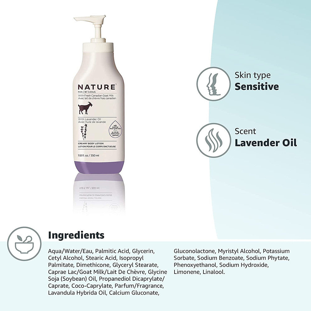 Canus Nature Moisturizing Lotion with Fresh Goats Milk Lavender Oil, 11.8 Oz