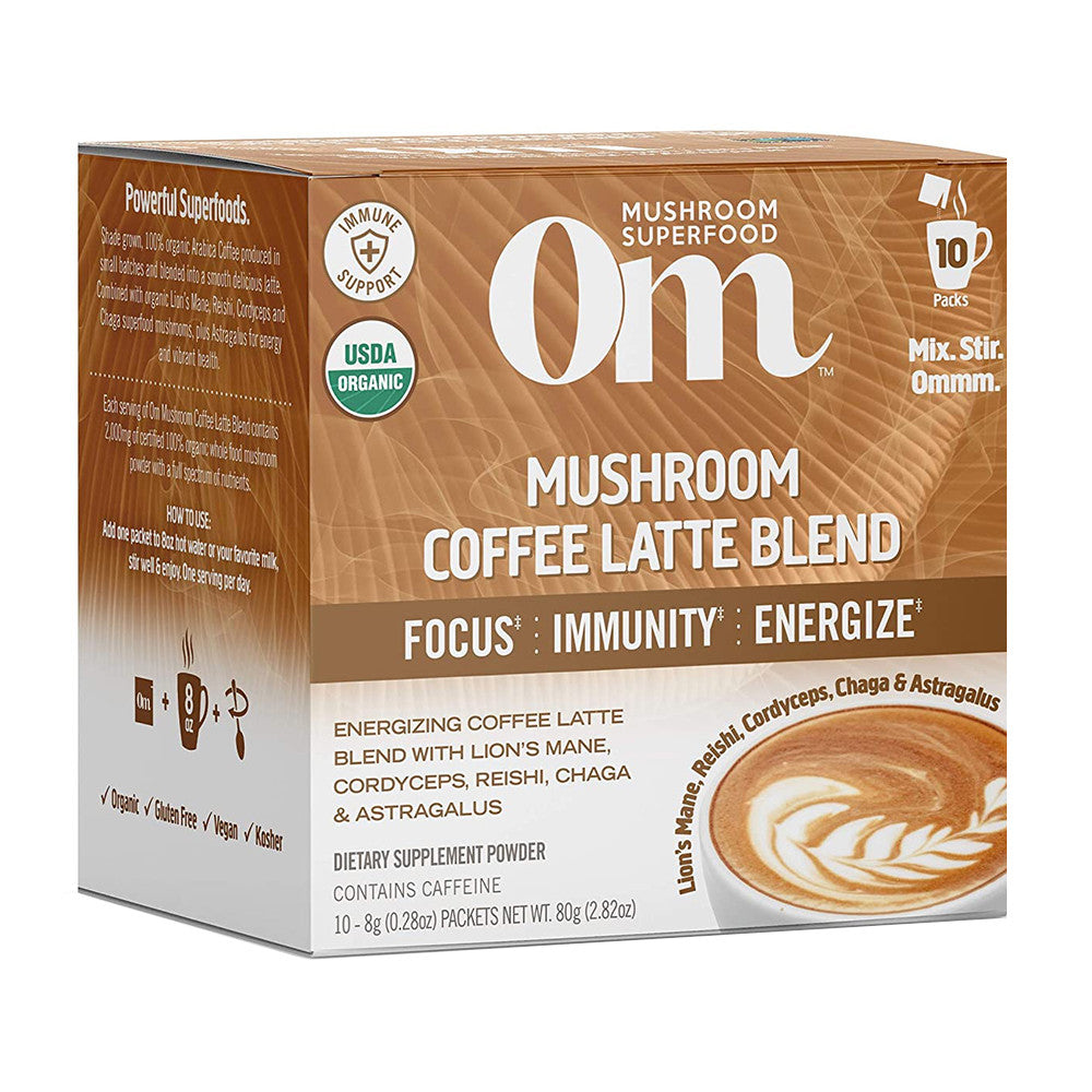 Om Organic Mushroom Superfood Powder, Coffee Latte Blend, 2.82 Oz, 10 Ea