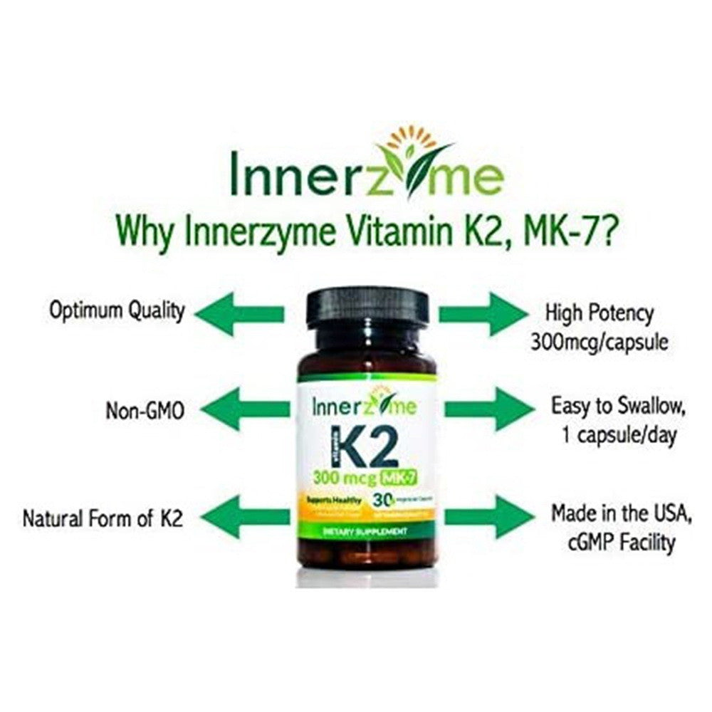 Innerzyme Vitamin K2 Mk-7 300 mcg Vegetarian Capsules, 90 Ea