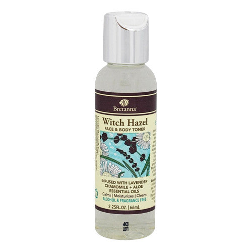 Bretanna Witch Hazel Face And Body Toner Infused with Lavender Chamomile Plus Aloe Essential Oils, 2.25 oz
